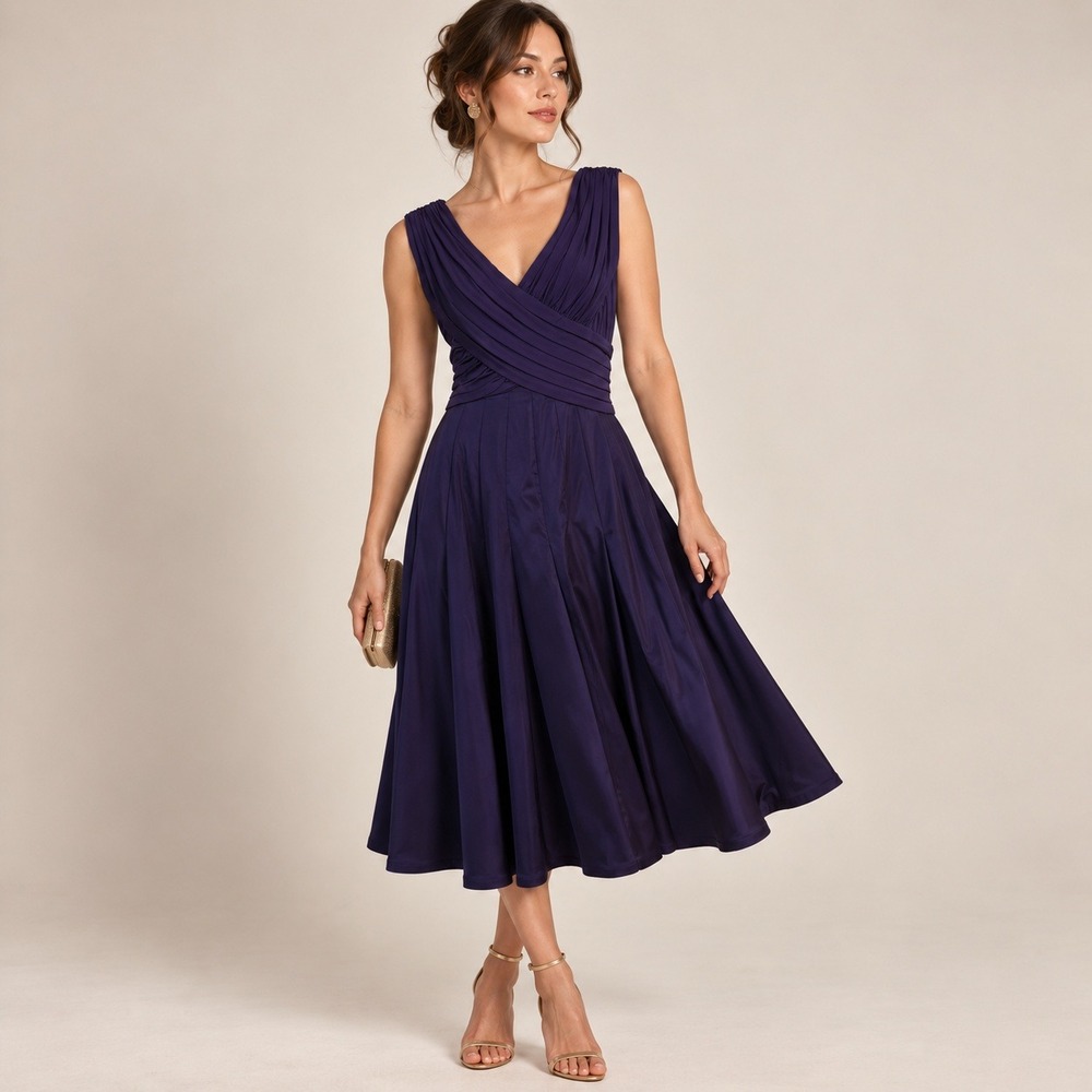 Adrianna Papell Cocktail Dress Women 12 Purple Ruched Pleated A-Line Party Event